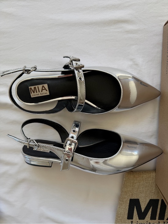 MIA Shoes - MIA Metallic Silver Pointed Slingback Heels